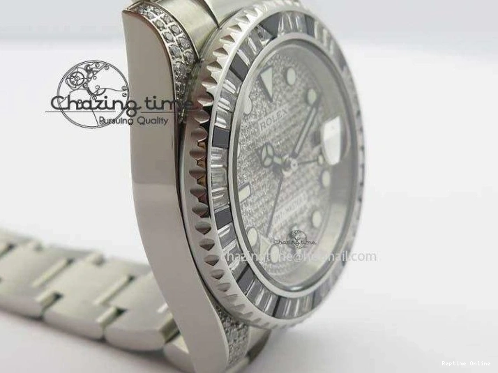 0524 Soft GMT-Master II 116759 SS Bp-Maker Black Ruby Crystal Diamond Dial On SS Bracelet A 3766